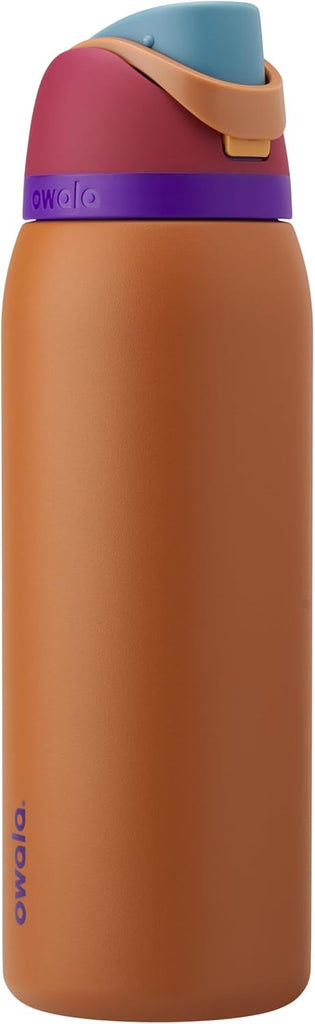 Owala FreeSip Insulated Stainless Steel Water Bottle with Straw for Sports and Travel, BPA-Free, 40-oz, Plum/Brown (Ambe