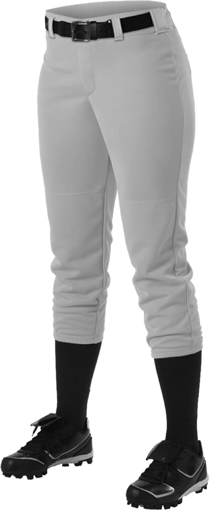 Alleson Athletic Fastpitch Softball Pants for Women. Low Rise Double Knit Grey Softball Pants with Belt Loop (Style 605P