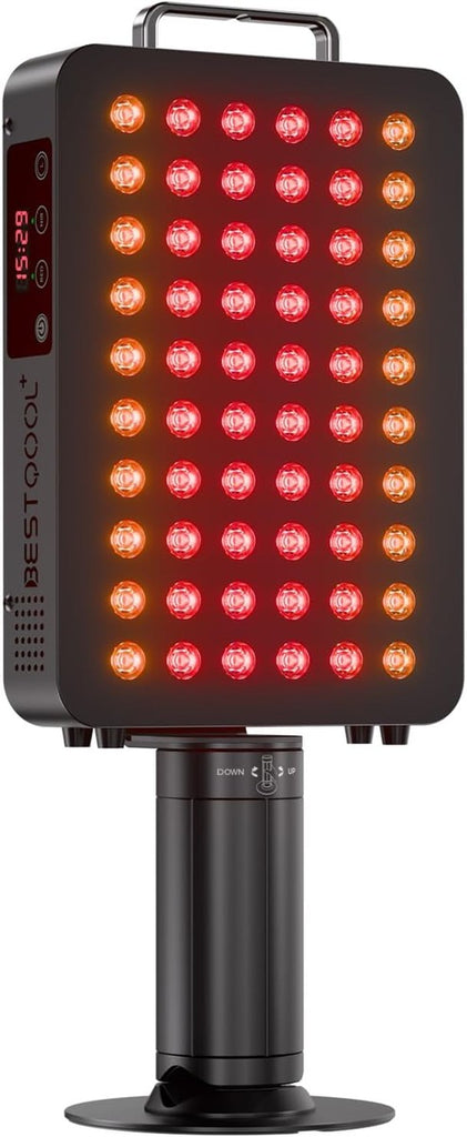 BestQool Panel de terapia de luz roja, terapia de luz infrarroja de 6 longitudes de onda con soporte, FSA-HSA Elite Grade 60 LED terapia de luz roja de doble chip para cuerpo, cara, lámpara de luz inf