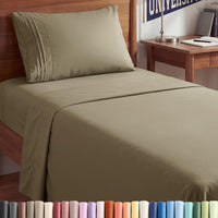 Twin XL 3 Piece Sheet Set - College Dorm Room Essentials - Khaki