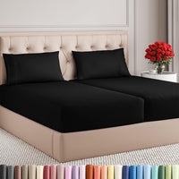 Split King Size 5 Piece Sheet Set - Breathable & Cooling Sheets - Black