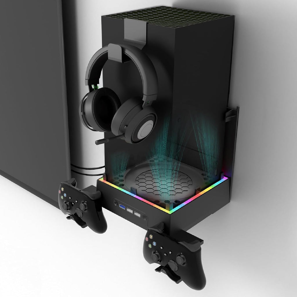 JDGPOKOO Wall Mount with Cooling Fan for Xbox Series X, 4 in 1 Wall Mount Kit for Xbox Series X, 3 Speed Low Noise Fan w