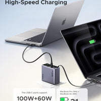 UGREEN Nexode Pro 160W Charger with Retractable Cable, Smart Display & APP Control, 4-Port GaN Fast USB C Wall Block, Type-C Charging Compatible for MacBook Pro/Air, iPhone 17/16 Series, iPad, Galaxy