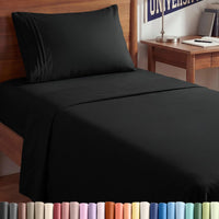Twin XL 3 Piece Sheet Set - College Dorm Room Essentials - Black