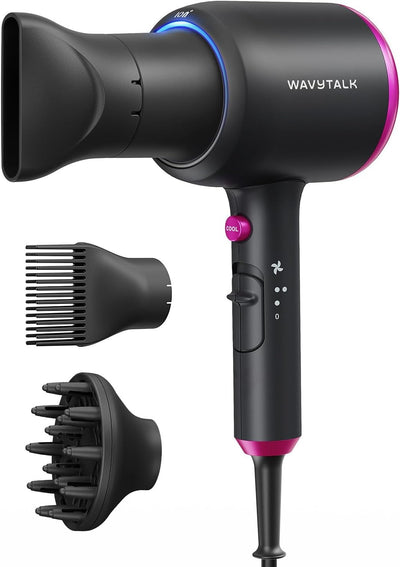 Secador de pelo Wavytalk con difusor, secador iónico Blown Away para cabello rizado con peine, secador de 1875 W de secado rápido con tecnología de cerámica, 3 accesorios para todo tipo de cabello