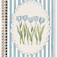 dvhdajed Grandmillennial Blue Tulip Floral Spiral Notebook,Preppy Chinoiserie Floral Journaling Notebooks,Blue Striped B