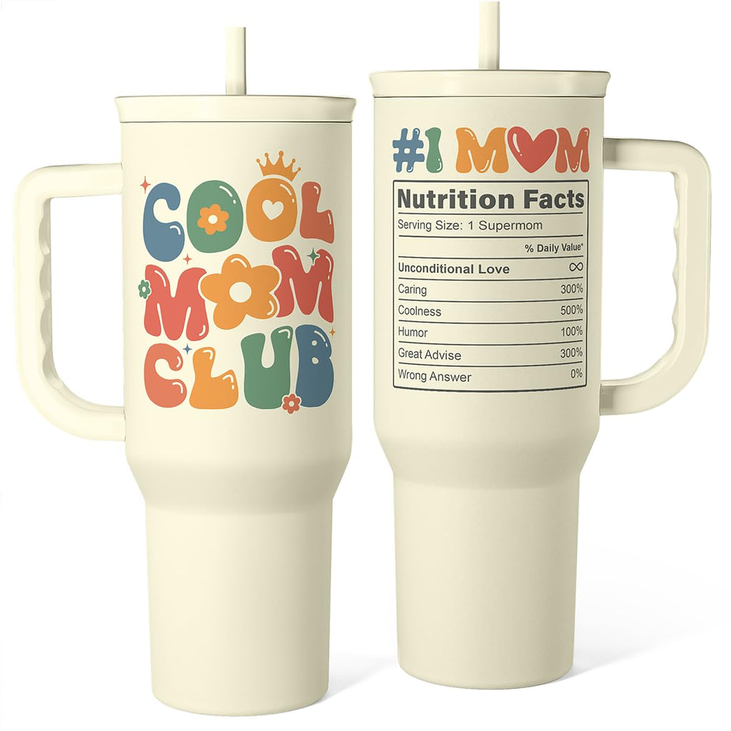 Mom Tumbler with Handle 40oz, Cool Mom Club Cup Stainless Steel Insulated Tumblers Coffee Travel Mugs, Gifts for Moms from Daughter Son, Best Mother Gift for Birthday Christmas Mothers Day