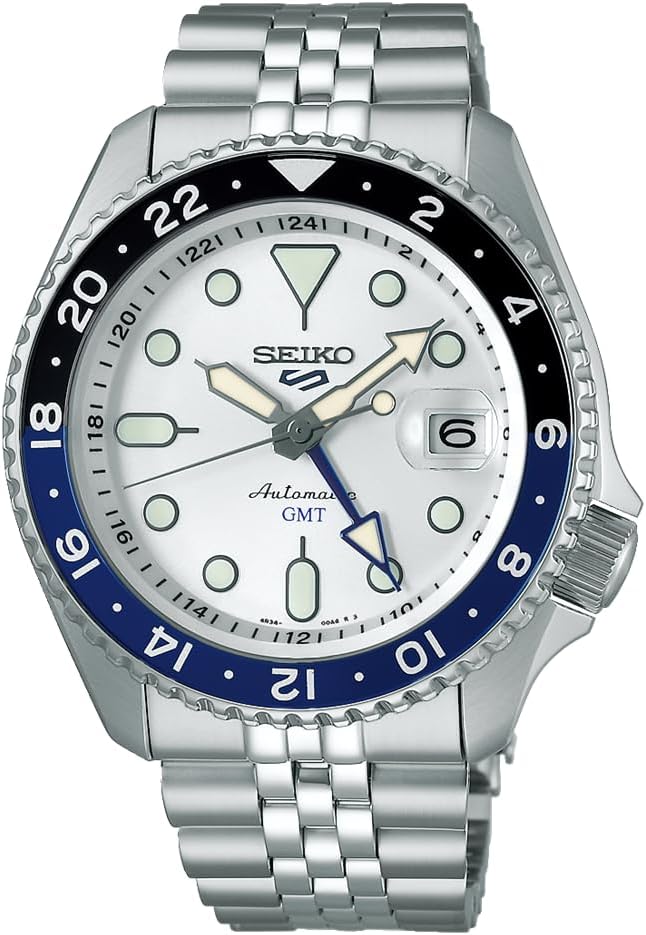 SEIKO SSK033 Automatic Watch for Men - 5 Sports Collection - Men's Sport Watch, Stainless Steel, Silver Dial, GMT Hand - Water-Resistant 100M