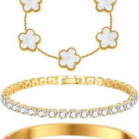Ofertaza, MPRAINBOW Womens Stackable Floral Gold Bracelets - 3Pcs 18K Gold