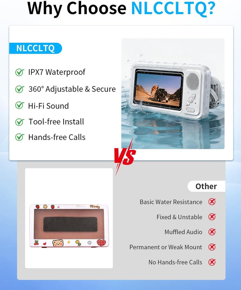 Waterproof Shower Phone Holder for iPhone, Bathroom Fan with Speaker