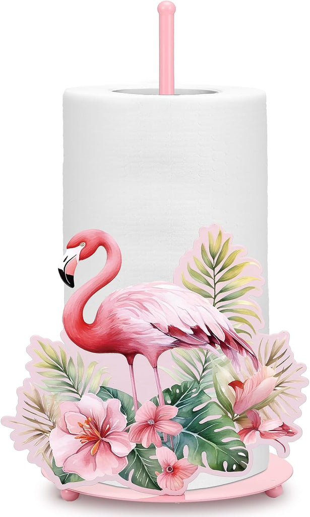 Shimeyao Pink Flamingo Metal Paper Towel Holder Farmhouse Tropical Flamingo Flower Kitchen Decor Accessories Large Metal