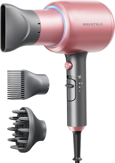 Wavytalk Secador de pelo Wavytalk, Secador iónico Blown Away para cabello rizado con difusor, Secador de 1875 W de secado rápido con tecnología de cerámica, 3 accesorios para todo tipo de cabello, lig