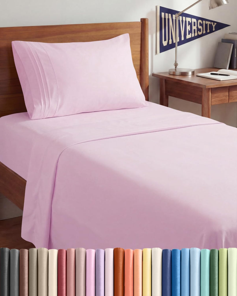 Twin XL 3 Piece Sheet Set - College Dorm Room Essentials - Light Pink