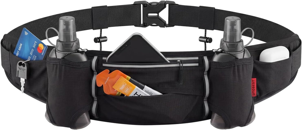 UTOBEST Running Hydration Belt with 2 Soft Flasks, 6-Pocket Waist Pack B5