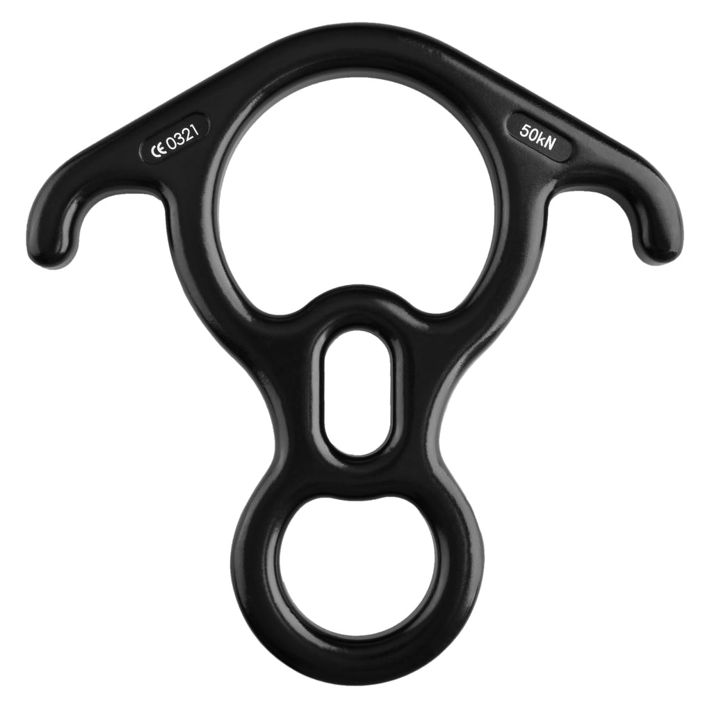 TRIWONDER 50KN Rock Climbing Figure 8 Descender Rescue Belay Device Stop Descender and Carabiner Rock Rappelling Gear (B