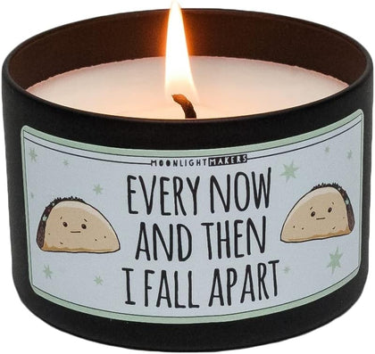 Moonlight Makers Fun Scented Candle - Handmade Soy Wax Candles, Women Gift for Friends & Sister, Birthday Gifts, 25+hr Burn Non-Toxic - 8oz Walk in The Woods Scent, Every Now and Then I Fall Apart