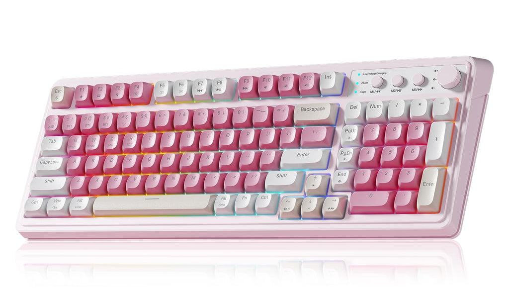 AULA 99 Key Keyboard, Wireless Pink Gaming Keyboard Creamy with Number Pad