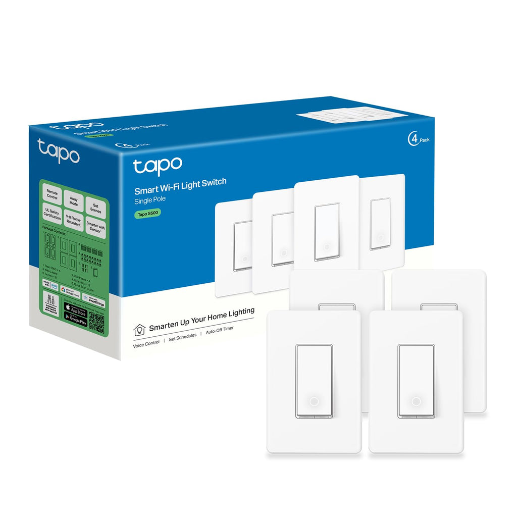 Tapo Smart Light Switch, Single Pole, Need Neutral Wire, S500(4-Pack)