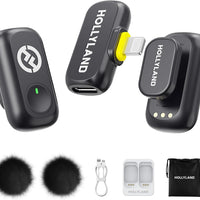 Hollyland Lark A1 Wireless Mini Microphone for iPhone 14/13/12 (2TX + Lightning RX) 48kHz/24-bit, 3-Level Intelligent Noise Cancel, Magnetic Microphone for YouTube, Podcast, Vlogging (Black)