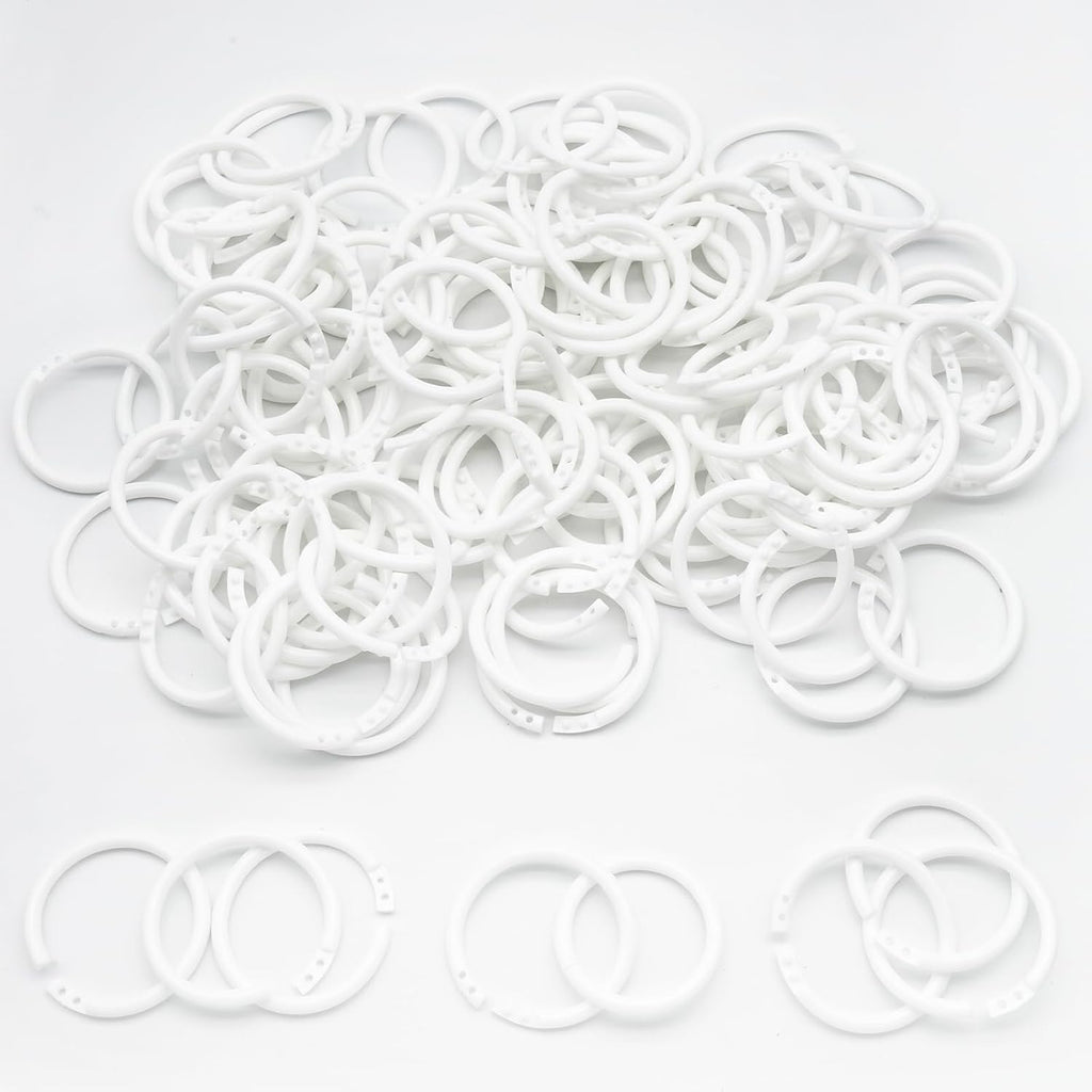Semrien 120 Pcs Plastic Binder Rings Loose Leaf Book Rings, 1-1/2", White