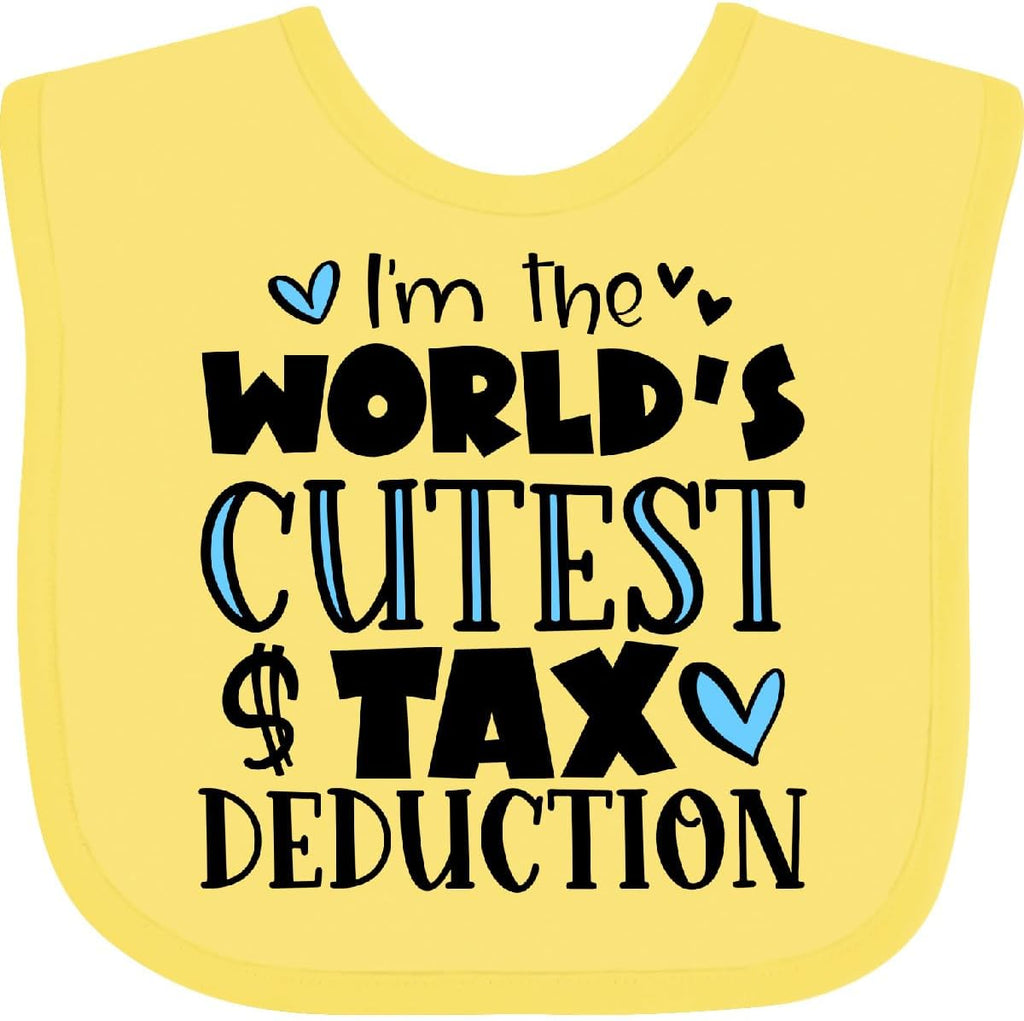 inktastic I'm the World's Cutest Tax Deduction Blue Hearts Baby Bib Pink and White 3acba
