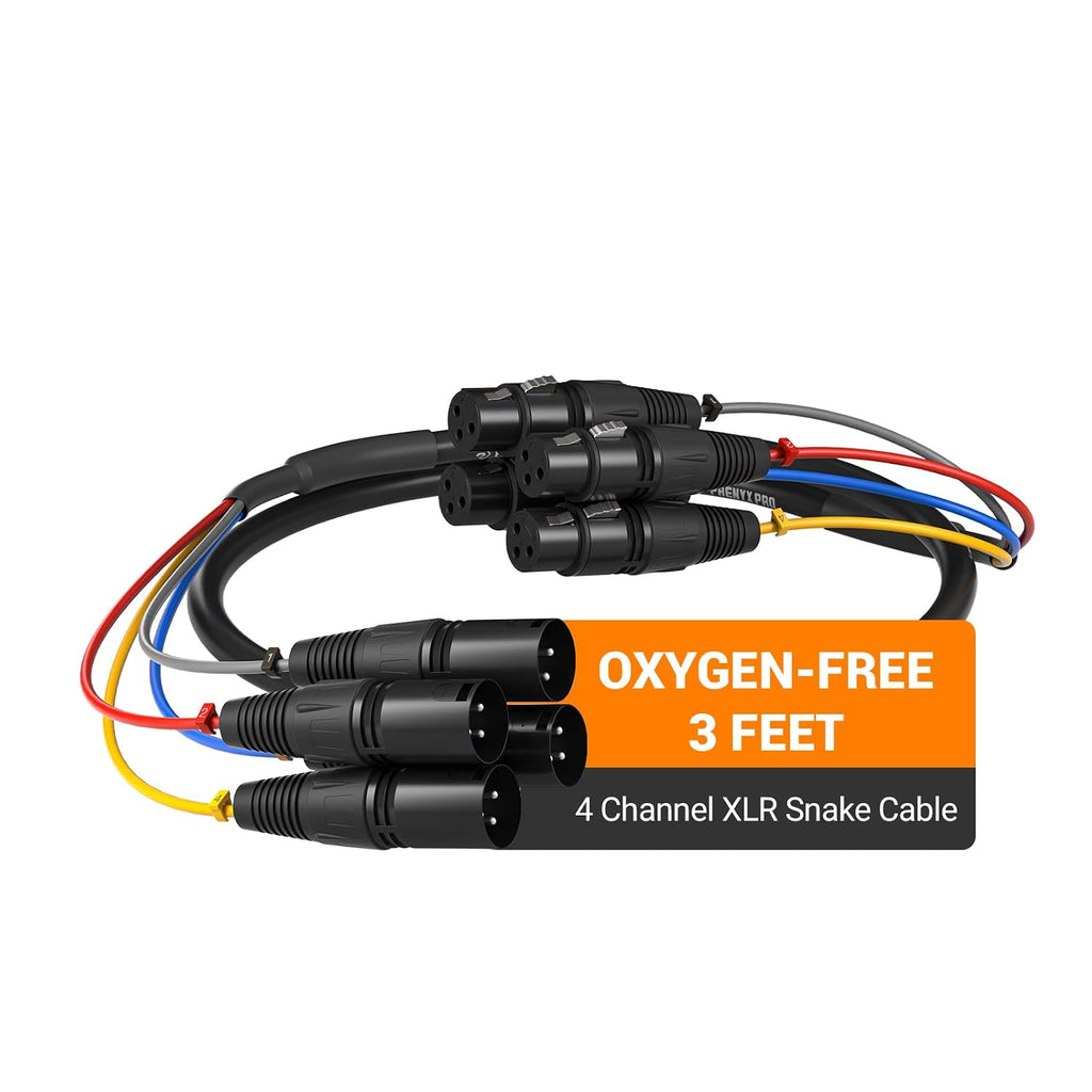 Phenyx Pro 4-Channel 3 ft XLR Microphone Snake Cable PCBL-4IN1-3-V2