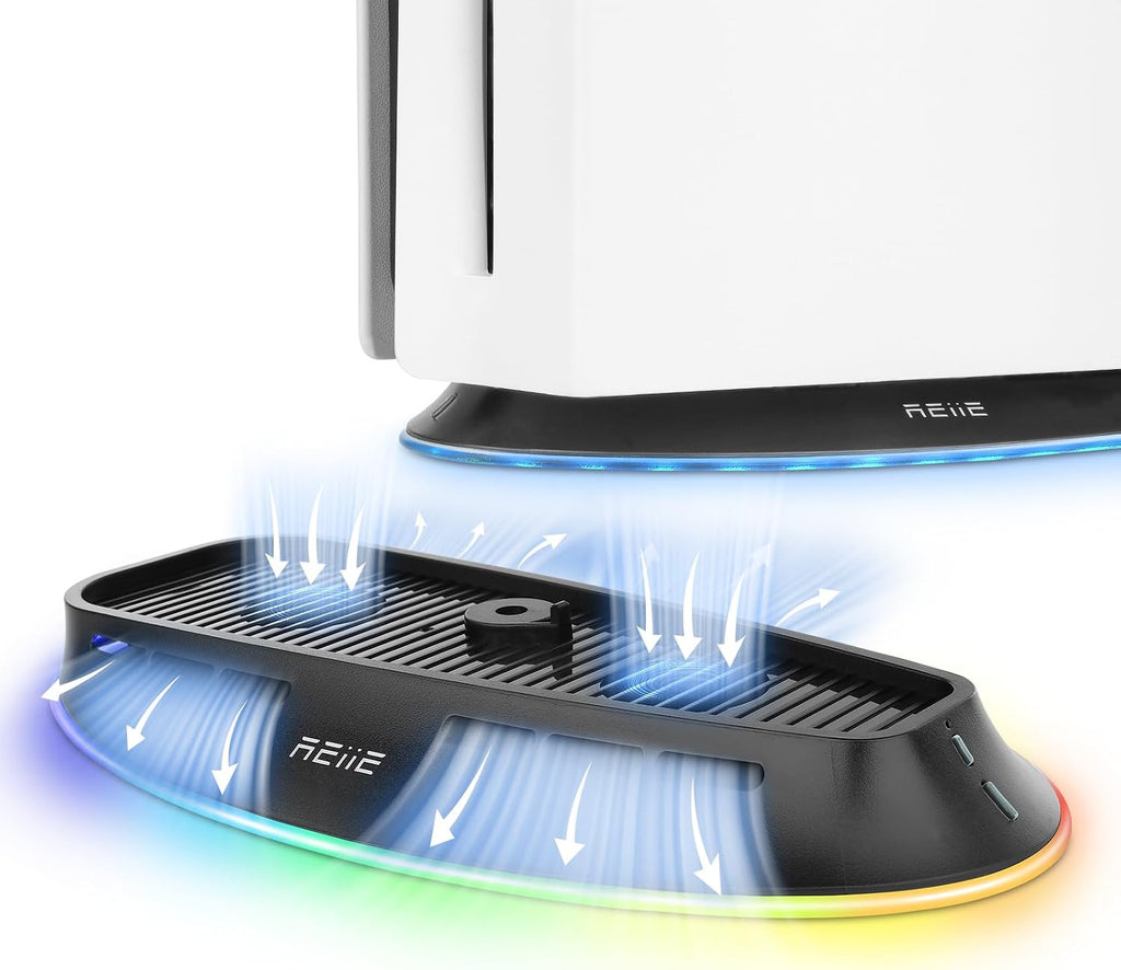 reiie Cooling Stand with Dual Fans,Cooling Station Built-in RGB Light,for Host Battery,Compatible with PS5 Slim&PS5 Pro(All Version)