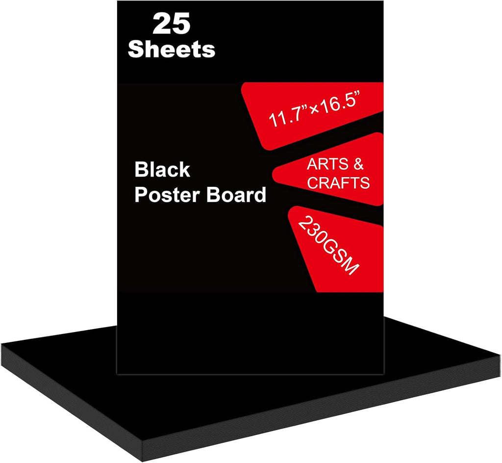 25 Pcs Black Poster Board 11.7 x 16.5 Poster Paper, ROOKEA Vision Boards Posterboard Bulk for School Projects Classroom