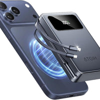 ATGIH 20000mAh Magsafe Wireless Power Bank, 5-in-1 Portable Charger with 2 Built in Cables, 20W PD Fast Charging for Mag