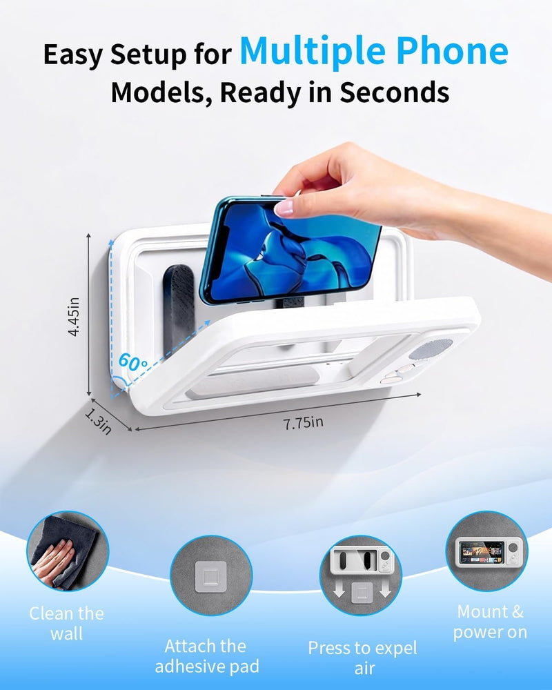 Waterproof Shower Phone Holder for iPhone, Bathroom Fan with Speaker