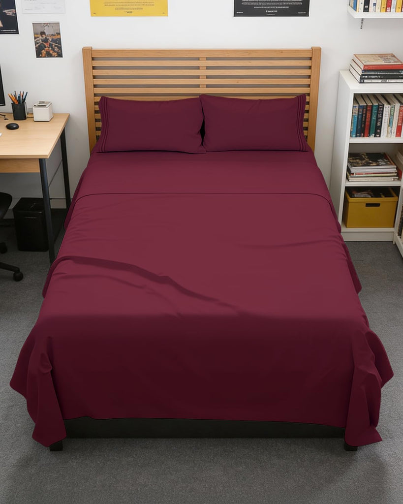 Full XL Sheets - 4 Piece Full XL Sheet Set - Cool & Breathable - Burgundy