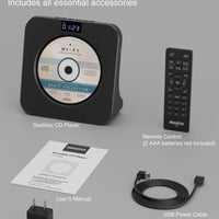 MEGATEK Portable CD Player with Bluetooth RX/TX, FM Radio & USB - Black