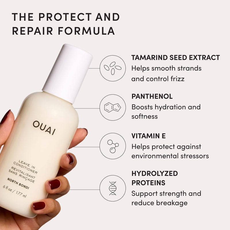 OUAI Acondicionador Sin Enjuague Multifuncional, Protector Termico hasta 450F, Desenredante, Anti-Frizz, Aroma North Bondi, 177ml