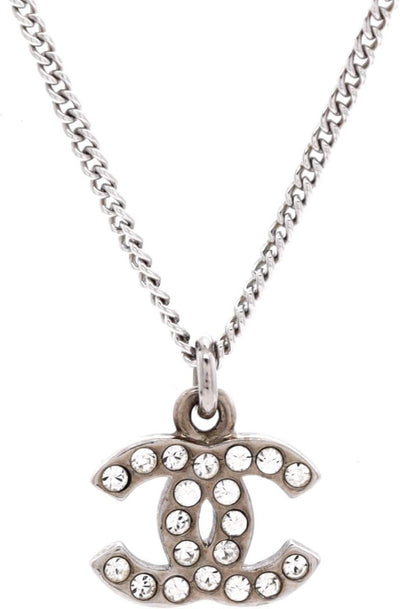 CHANEL Pre-Loved CC Crystal Logo Necklace Metal, Silver