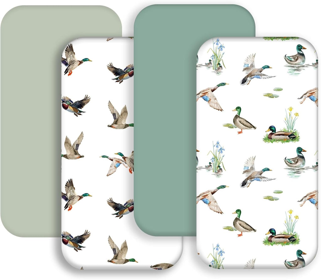 4 Pack Mallard Duck Baby Bassinet Sheets Neutral Unisex Breathable Fitted Nursery Sheets for Baby Girl or Boys (Bassinet