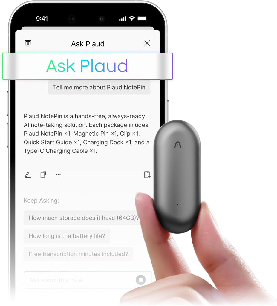 Plaud NotePin Wearable AI Voice Recorder, Cosmic Gray, Non-S Version