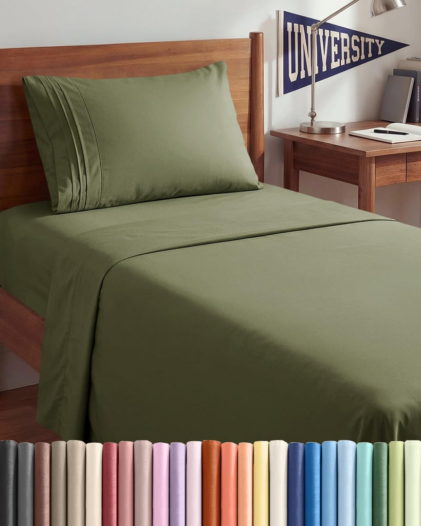 Twin XL 3 Piece Sheet Set - College Dorm Room Essentials - Sage Green