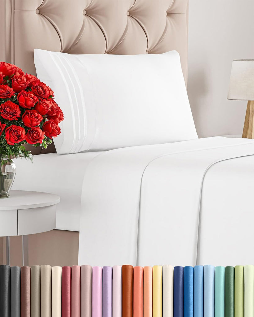 Twin Size 3 Piece Sheet Set - Comfy Breathable & Cooling Sheets - White