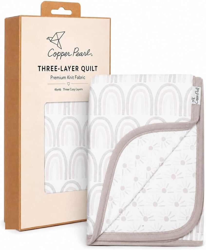 Copper Pearl Three-Layer Blanket: Soft and Breathable Twin Layer Baby Quilt | Boys and Girls Toddler Blanket | 46x46 Pre