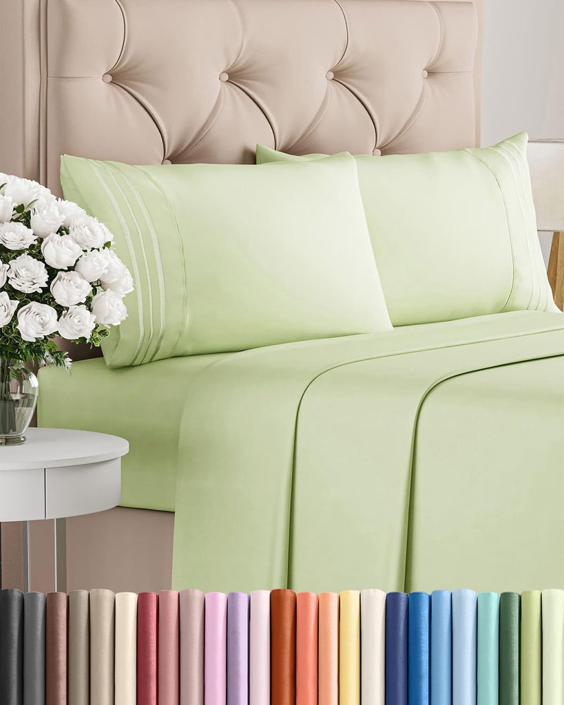 King Size 4 Piece Sheet Set - Comfy Breathable & Cooling - Light Sage Green