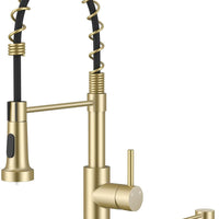 Arofa Gold Kitchen Faucets with Soap Dispenser and Pull Down Sprayer