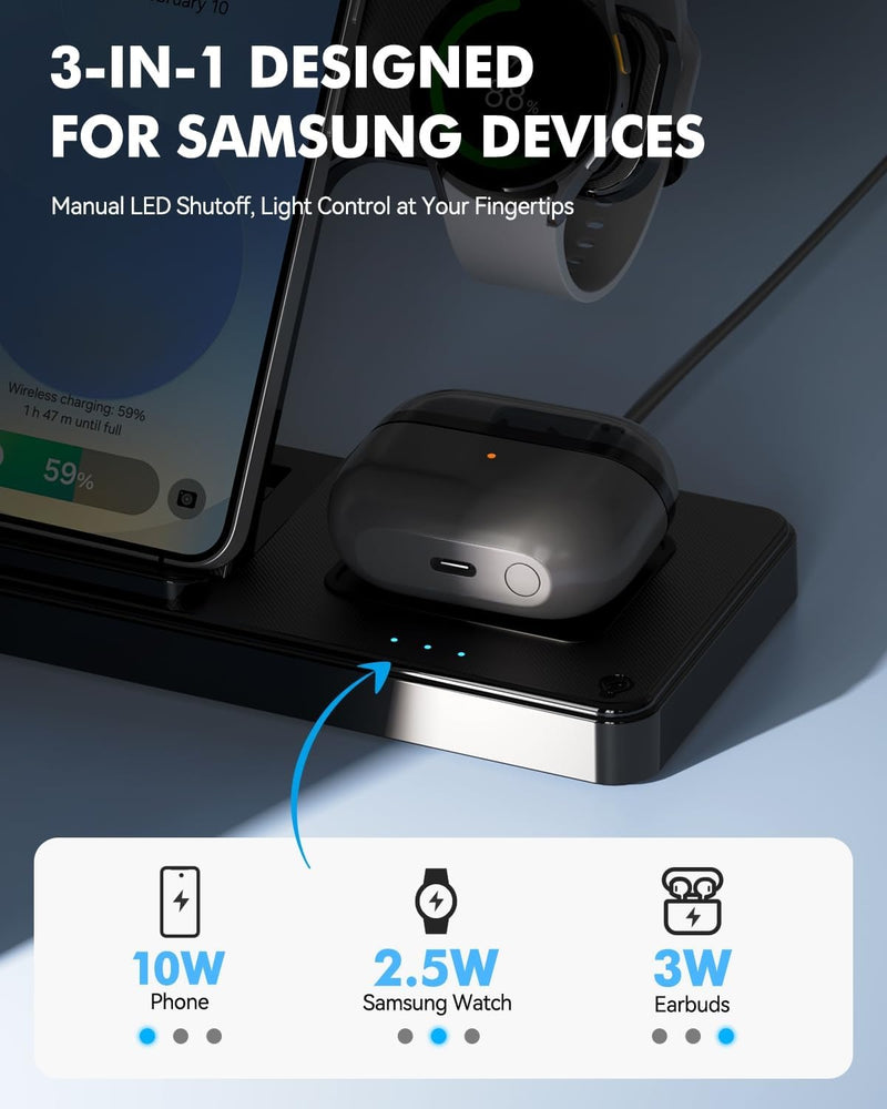 SMILE STATION store Wireless Charger for Samsung, 3-in-1 Foldable Charging Station