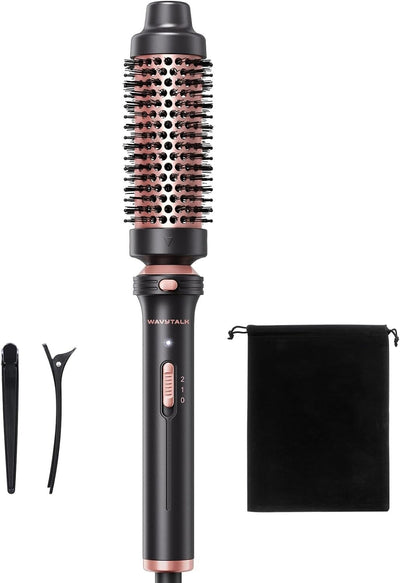 Wavytalk Cepillo Térmico, Cepillo Redondo Calentado de 1 1/2 Pulgadas con Cabeza Desmontable, Bolsa de Terciopelo y Doble Voltaje para Viajes, Fácil de Crear Look de Peina