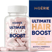 Moerie Ultimate Hair Boost Suplemento para Mujeres y Hombres – Vitaminas para el cabello, la piel y las uñas con biotina y minerales para la salud del cabello – Cabello más grueso – 60 cápsulas