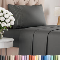 Twin Size 3 Piece Sheet Set - Comfy Breathable & Cooling Sheets - Charcoal