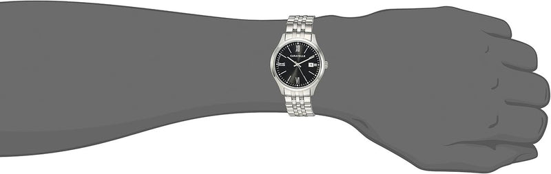 Caravelle by Bulova Men's Dress Quartz Silver Tone Stainless Steel Watch, Black Dial Style: 43B158