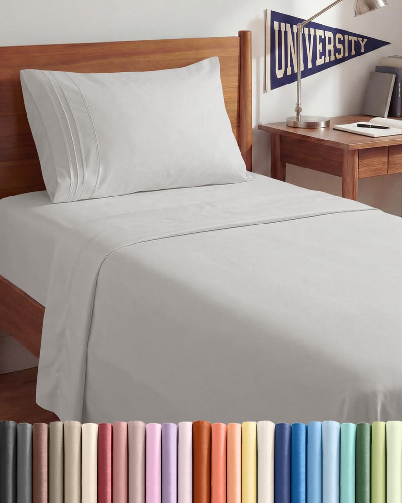Twin XL 3 Piece Sheet Set - College Dorm Room Essentials - French Grey