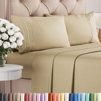 King Size 4 Piece Sheet Set - Comfy Breathable & Cooling Sheets - Beige