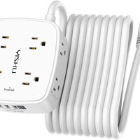 20 Ft Surge Protector Power Strip - 8 Widely Outlets with 4 USB Ports, 3 Side Outlet Extender with 20 Feet Extension Cor