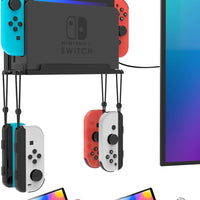 Wall Mount for Nintendo Switch and Switch OLED with 28 Game Card Holders and 4 Joy Con Hooks, Organize Switch Console Be